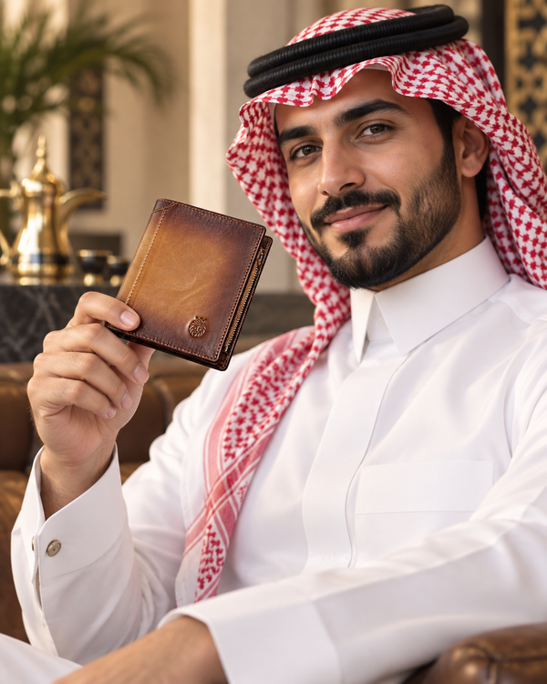 محفظة رجالية قصيرة من الجلد الطبيعي بتصميم كلاسيكي أنيق