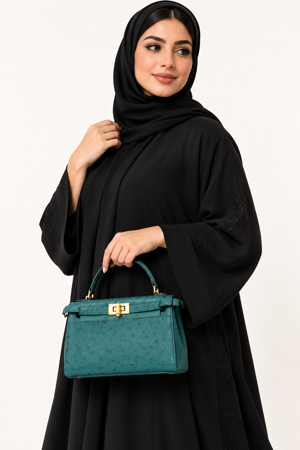 حقيبة يد نسائية فاخرة من جلد النعام الطبيعي بقفل معدني