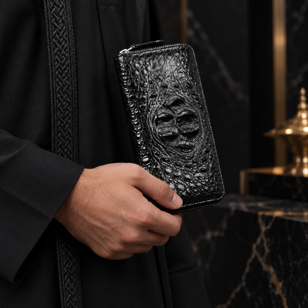 محفظة رجالية فاخرة من جلد التمساح الطبيعي بسحاب