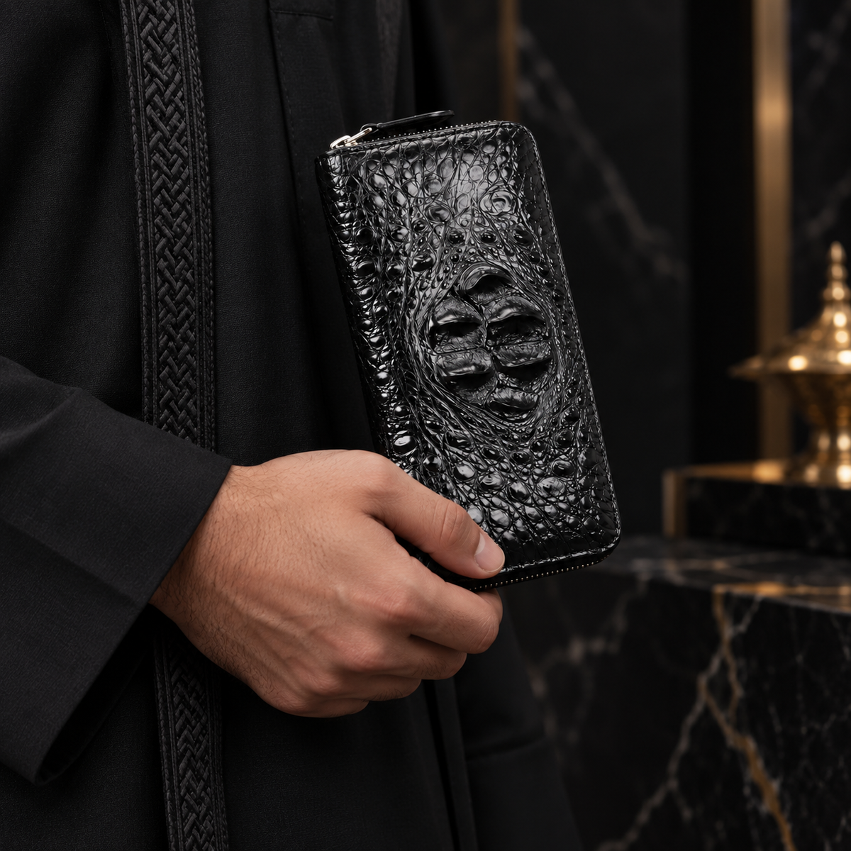 محفظة رجالية فاخرة من جلد التمساح الطبيعي بسحاب