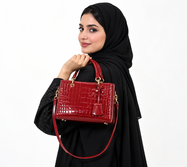 حقيبة يد نسائية فاخرة من الجلد الطبيعي بمقبض بامبو