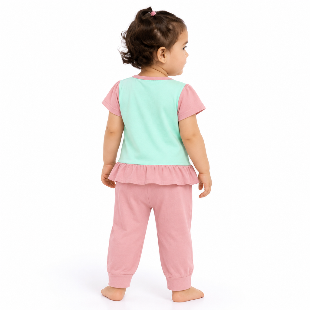 طقم ملابس بنات برسمة أرنب سمايل، قطعتان، مقاس سنتين – صورة 1