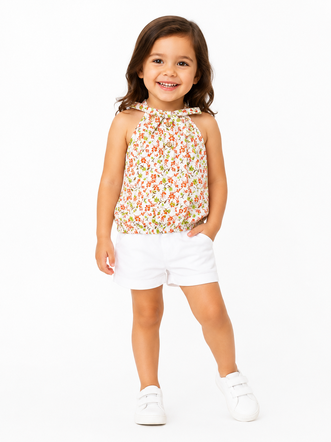 بلوزة بناتي بدون أكمام بنقشة زهور ملونة – صورة 2
