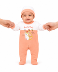 سالوبيت رضيع برتقالي وأبيض بطبعة مرحة مع قبعة – صورة 2