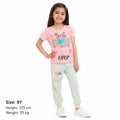 طقم بناتي وردي وأخضر بطبعة قلوب – صورة 1