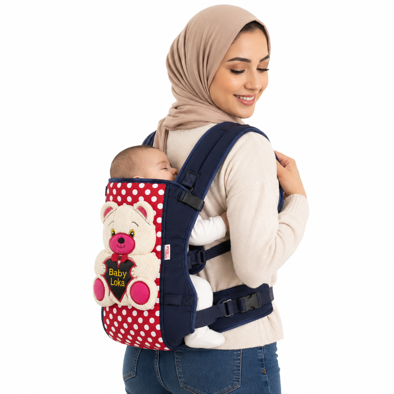 حاملة رضيع كحلية وحمراء بطبعة دب – صورة 3