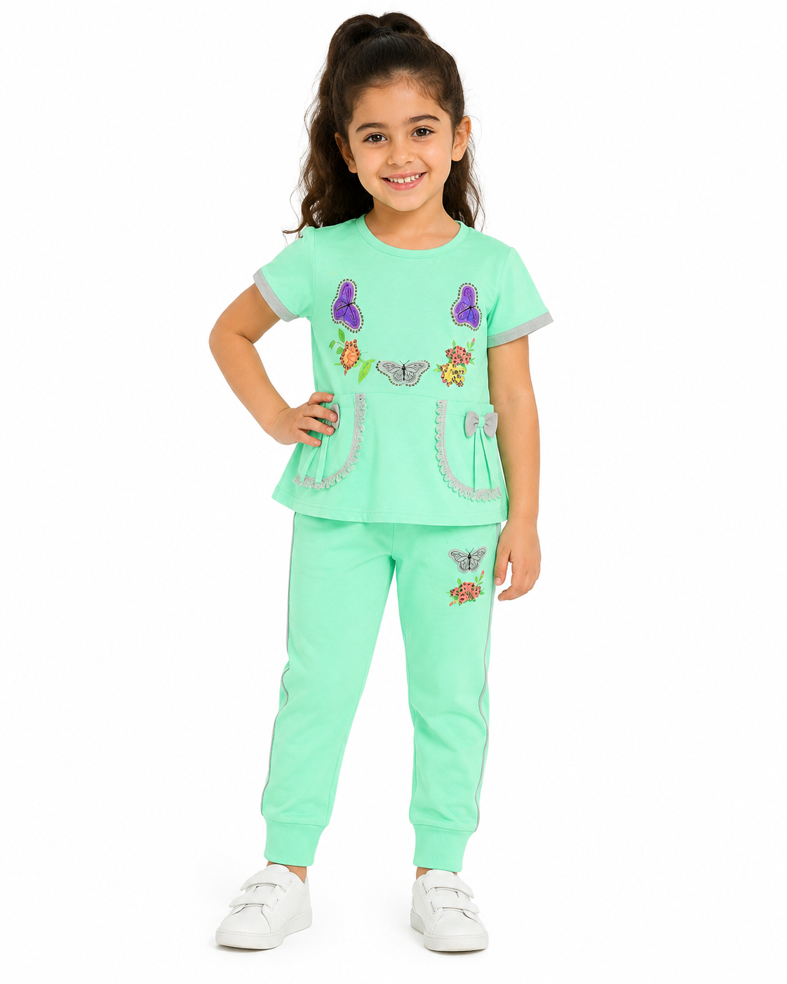 طقم بناتي بألوان أخضر نعناعي أو خوخي – صورة 8