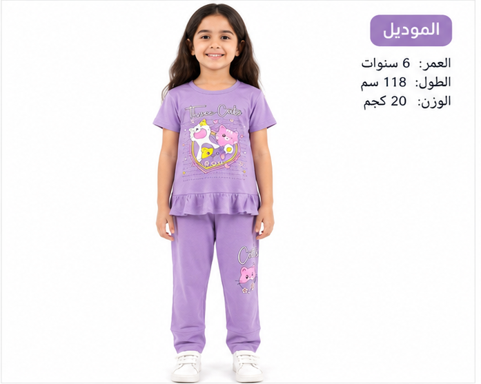 طقم بناتي بنفسجي بطبعة مرحة – صورة 3