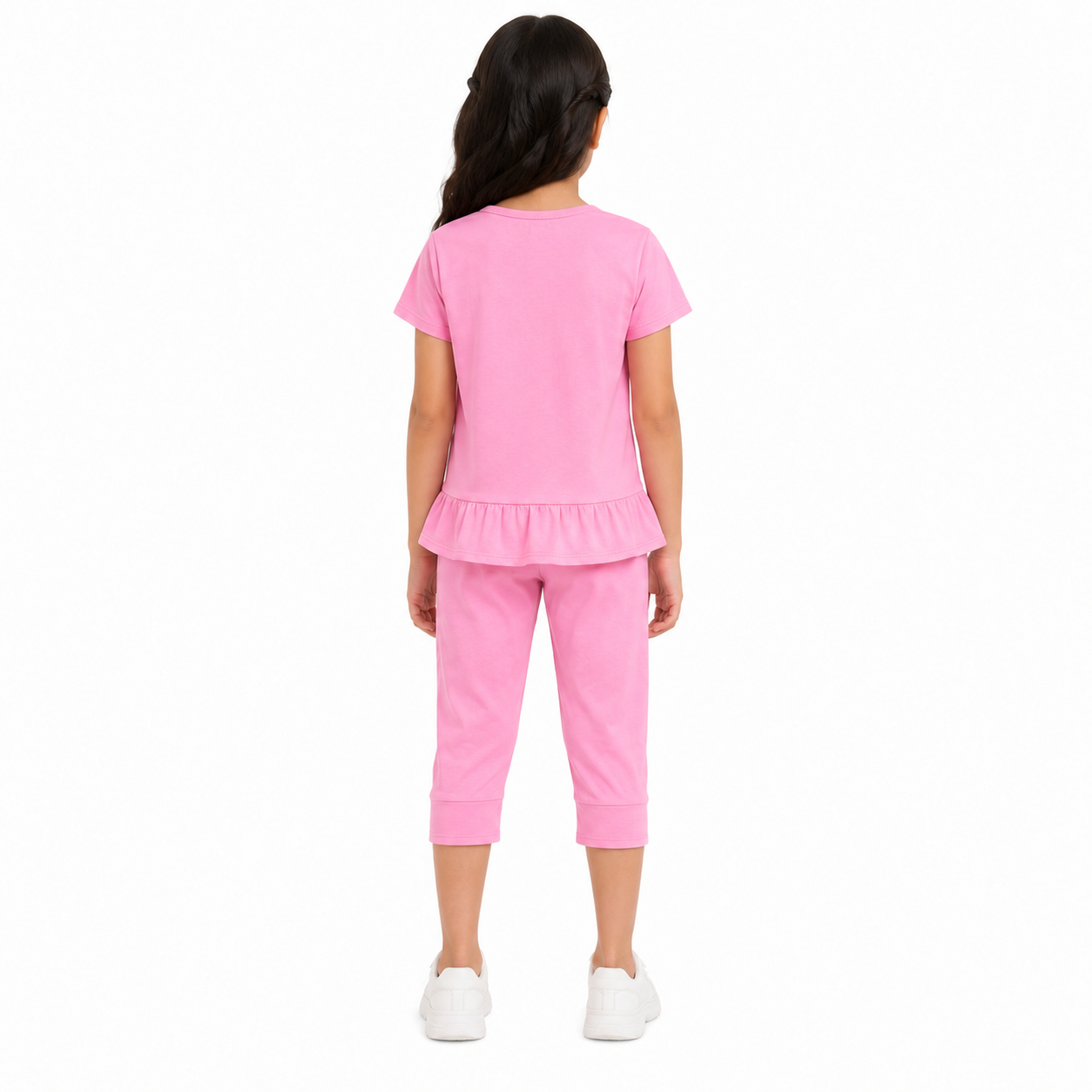 طقم بناتي وردي بطبعة قطط – صورة 3