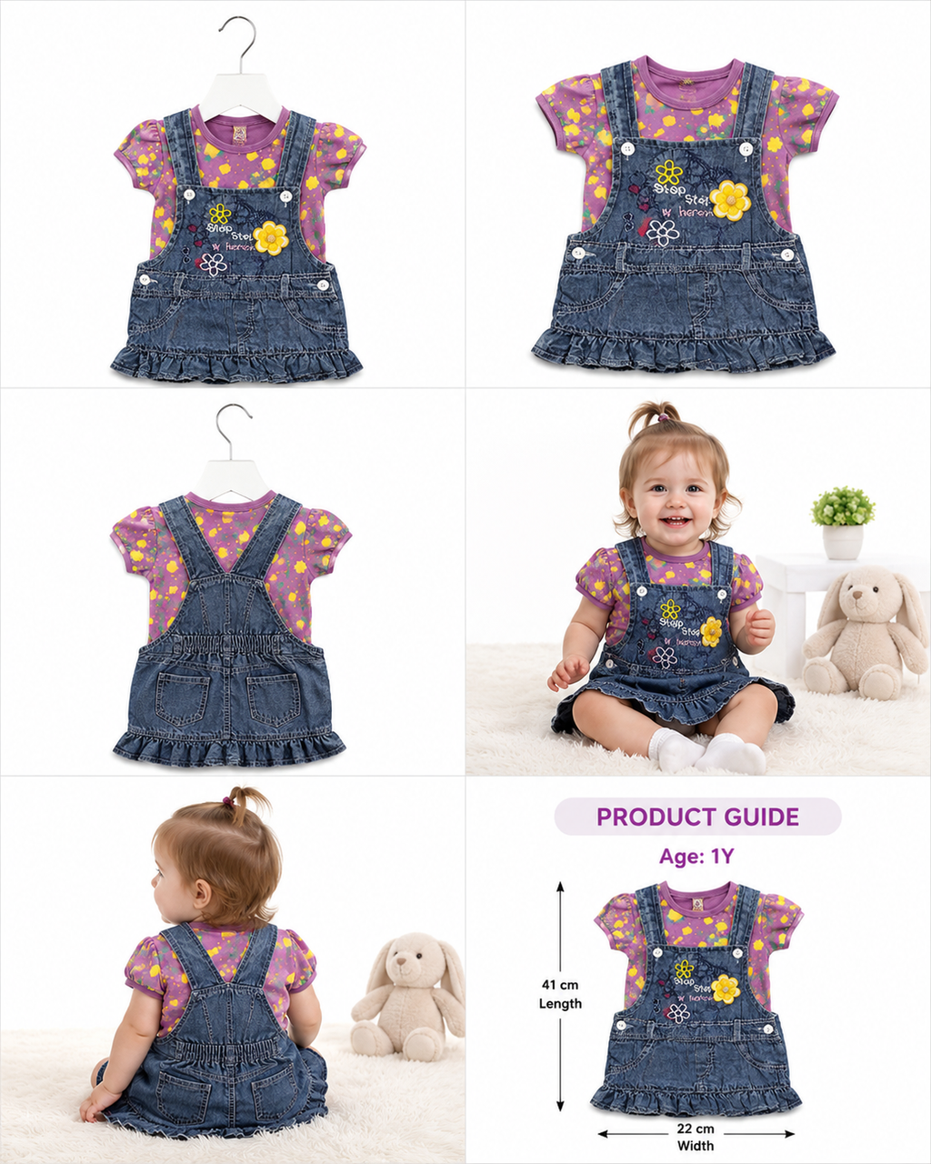 فستان سالوبيت جينز للرضيعات مع بلوزة بنفسجية – صورة 4