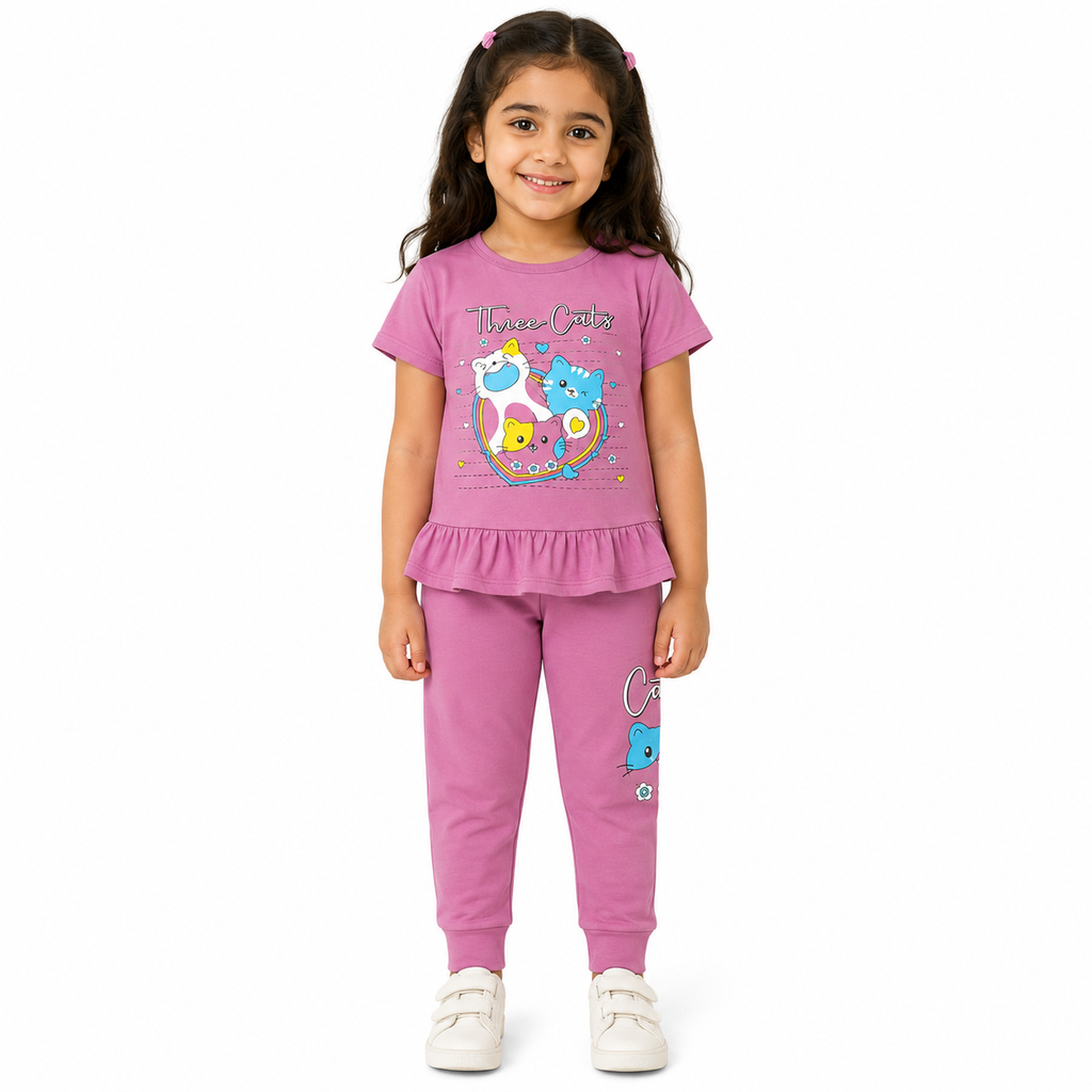 طقم بناتي موف بطبعة قطط – صورة 4