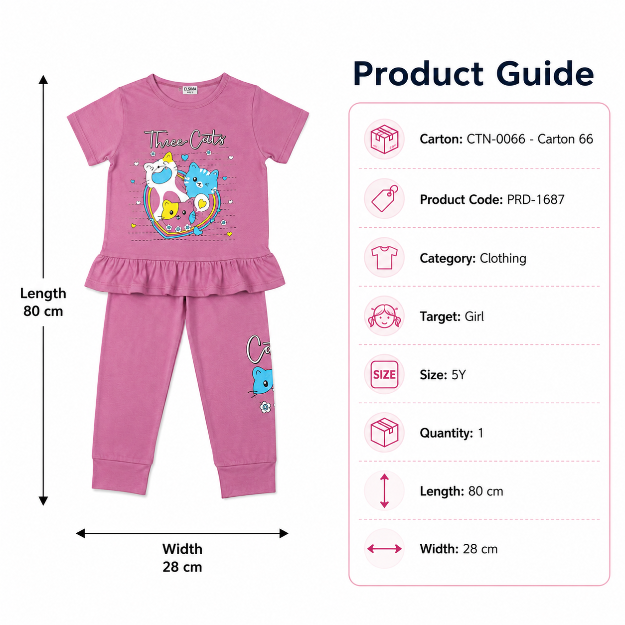 طقم بناتي موف بطبعة قطط – صورة 2