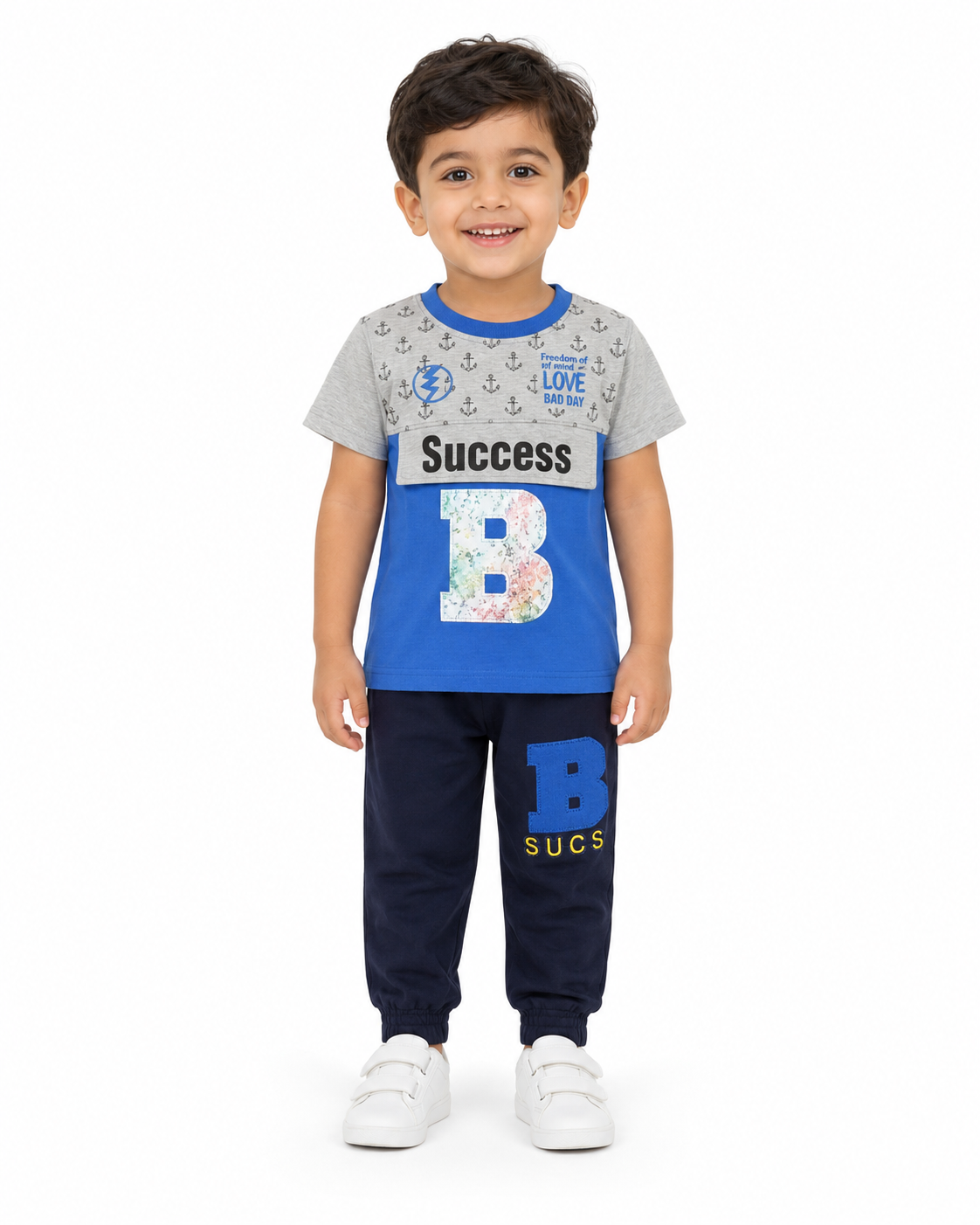 طقم أولادي أزرق ورمادي بطبعة Success – صورة 5