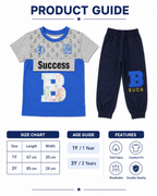طقم أولادي أزرق ورمادي بطبعة Success – صورة 1