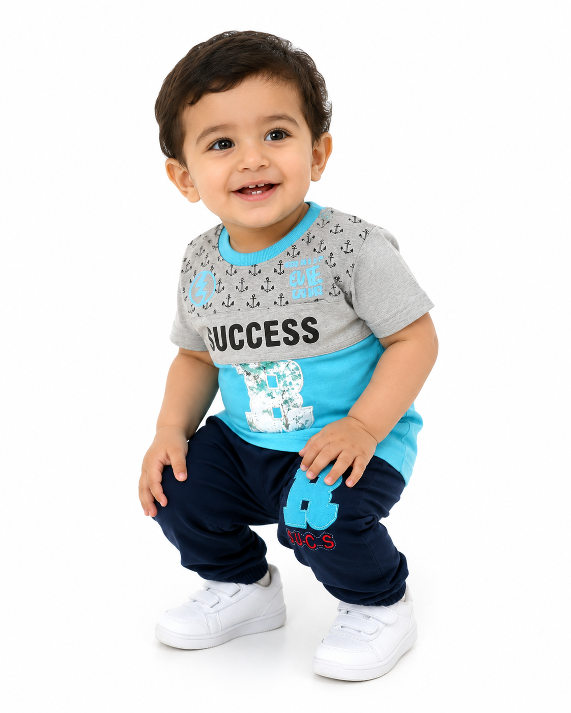 طقم أولادي فيروزي وكحلي بطبعة Success – صورة 5