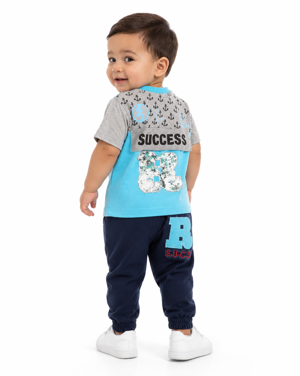 طقم أولادي فيروزي وكحلي بطبعة Success – صورة 4