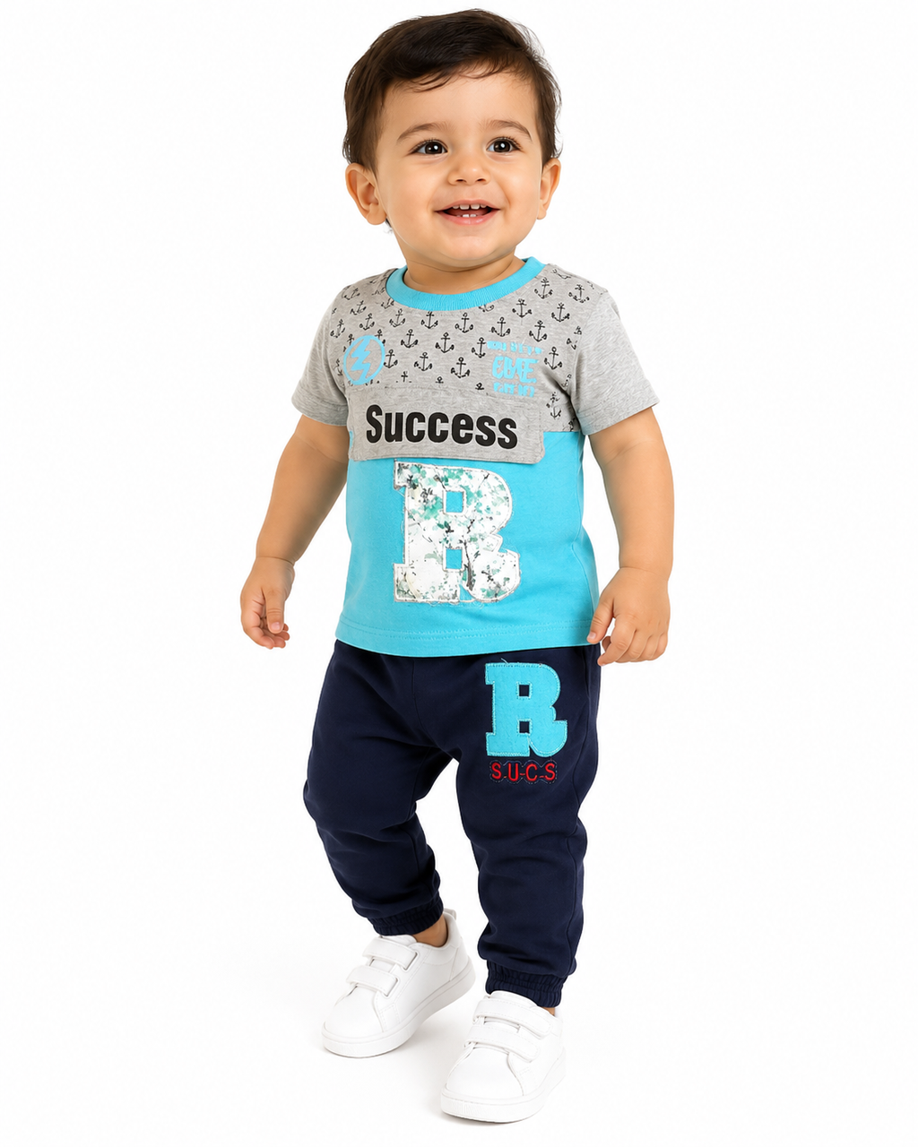 طقم أولادي فيروزي وكحلي بطبعة Success – صورة 3