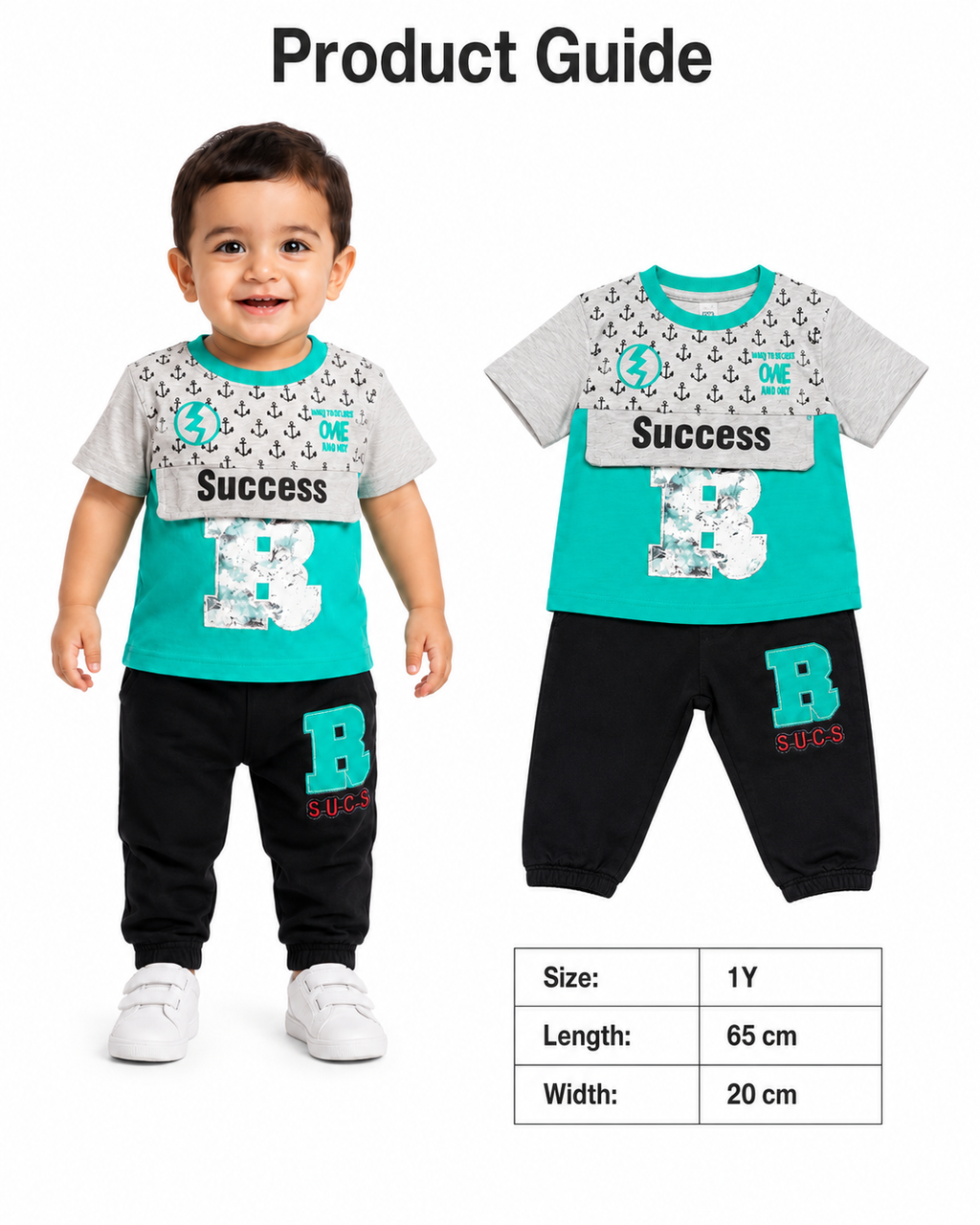 طقم أولادي أخضر نعناعي وأسود بطبعة Success – صورة 5