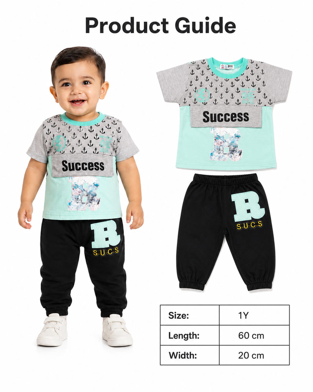 طقم أولادي رمادي وأسود بطبعة Success – صورة 5