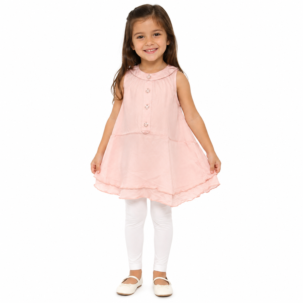 طقم بنات صغير بتونيك وردي وليجنز أبيض – صورة 4