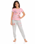 طقم نوم بنات وردي ورمادي بطبعات مرحة – صورة 1