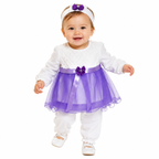 طقم رضيعة أبيض وموف بفستان وبنطلون – صورة 4
