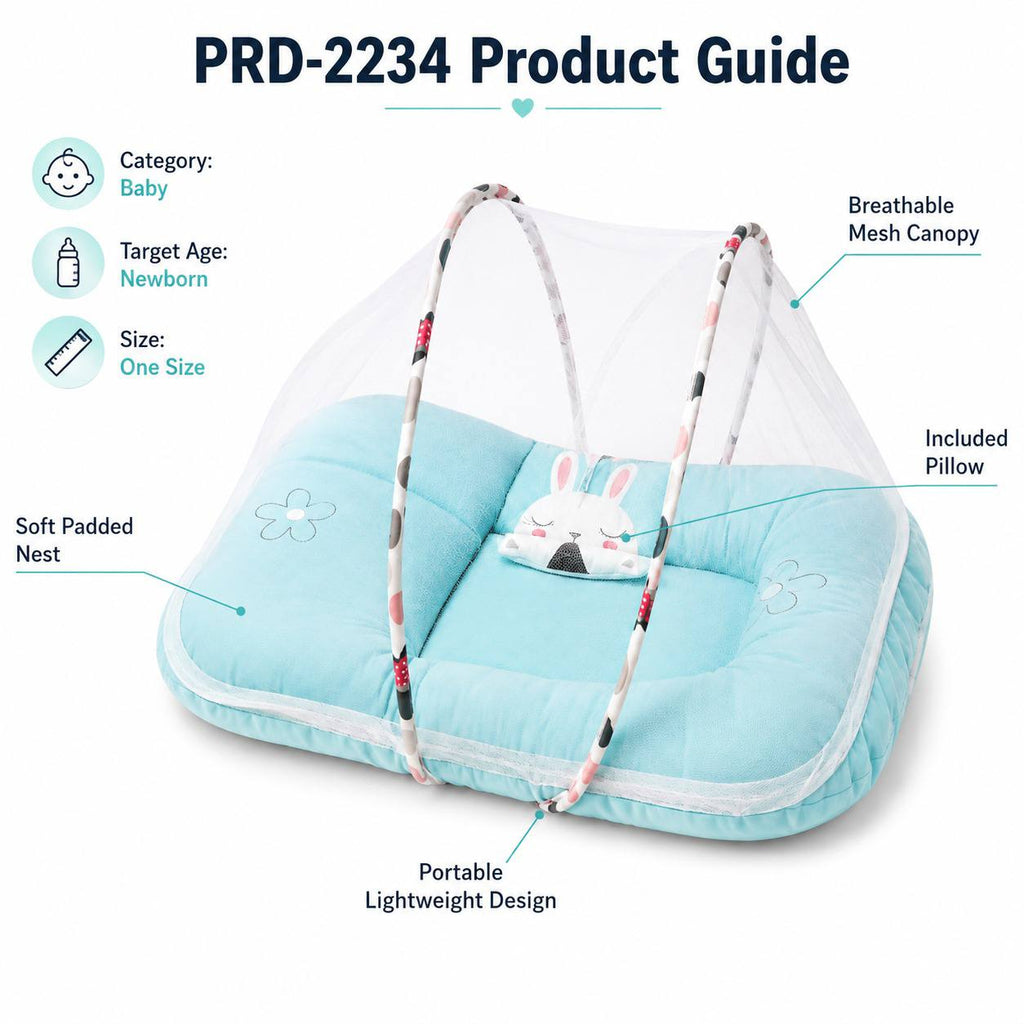 سرير مواليد محمول سماوي مع وسادة – صورة 1