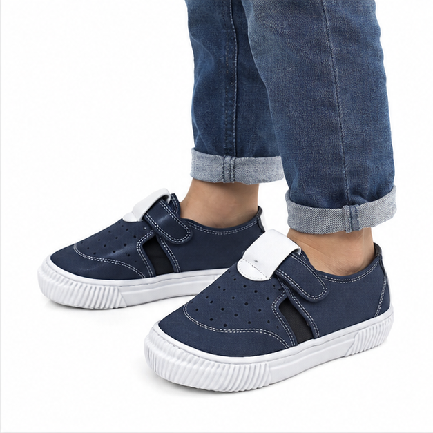 حذاء أطفال كحلي بإغلاق لاصق ونعل أبيض – صورة 2