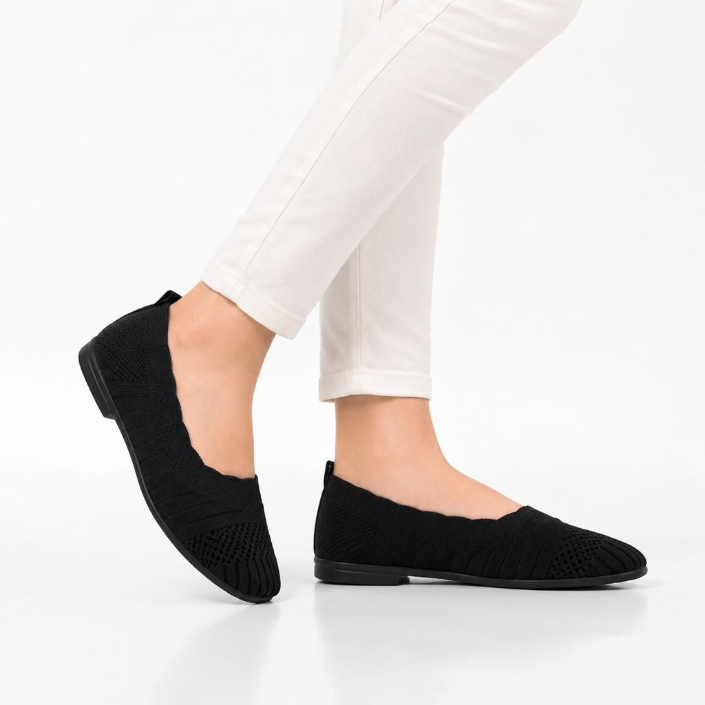 حذاء فلات نسائي أسود بنسيج محبوك – صورة 3