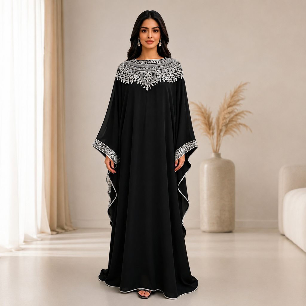 قفطان نسائي أسود مزين – صورة 1