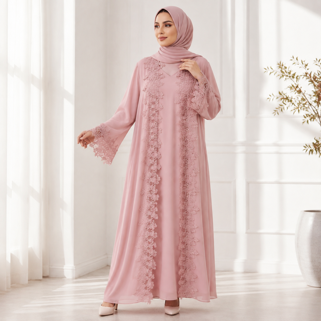 عباية نسائية وردية محتشمة – صورة 1