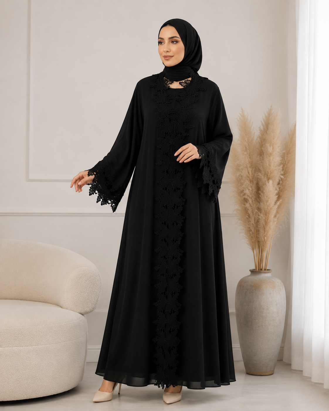 عباية نسائية وردية محتشمة – صورة 3