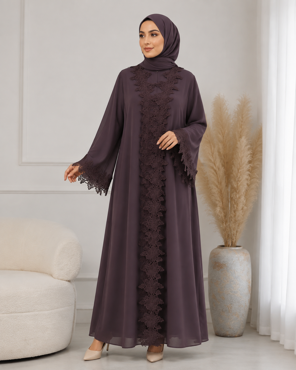 عباية نسائية وردية محتشمة – صورة 4