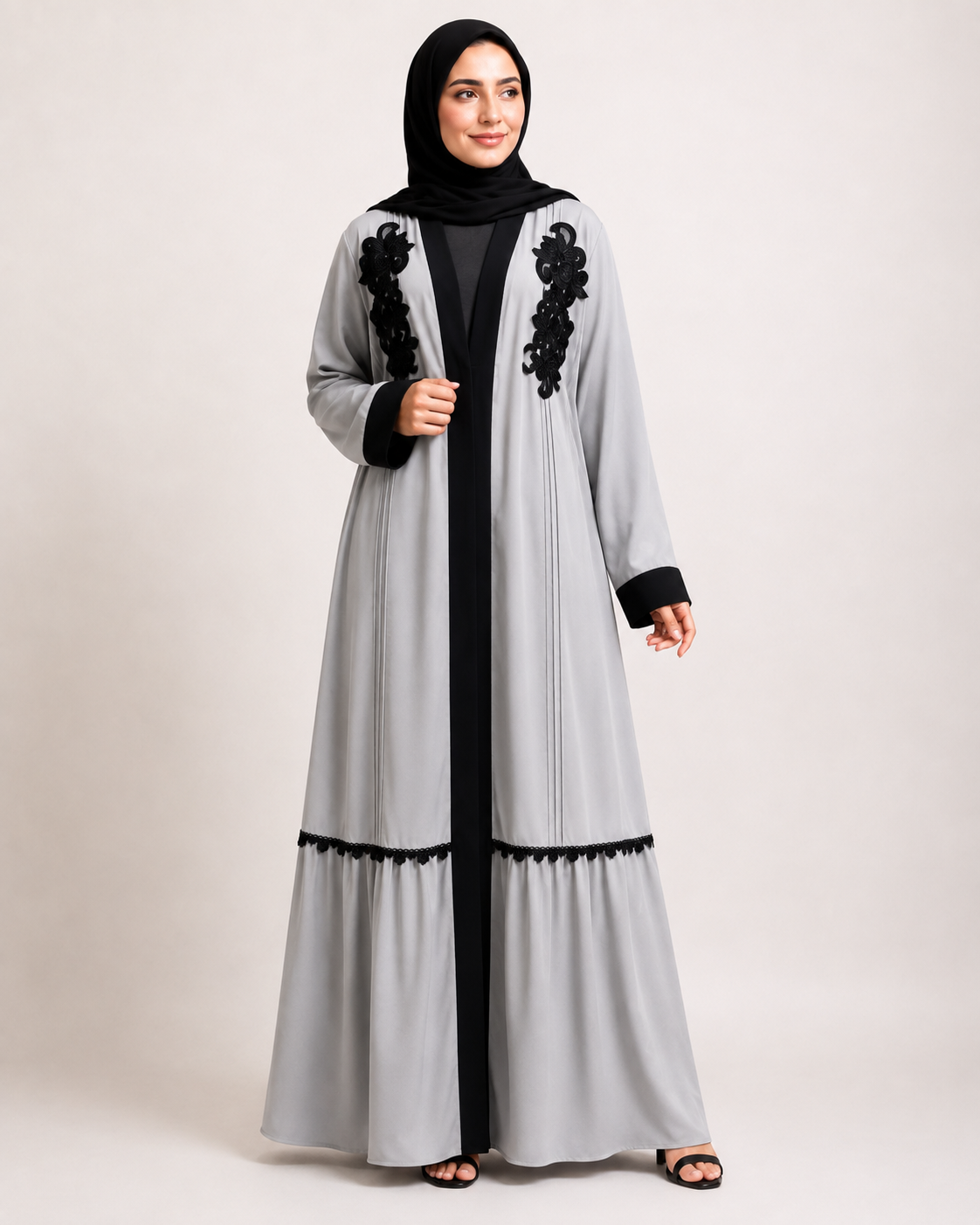 عباية نسائية رمادية وسوداء – صورة 1