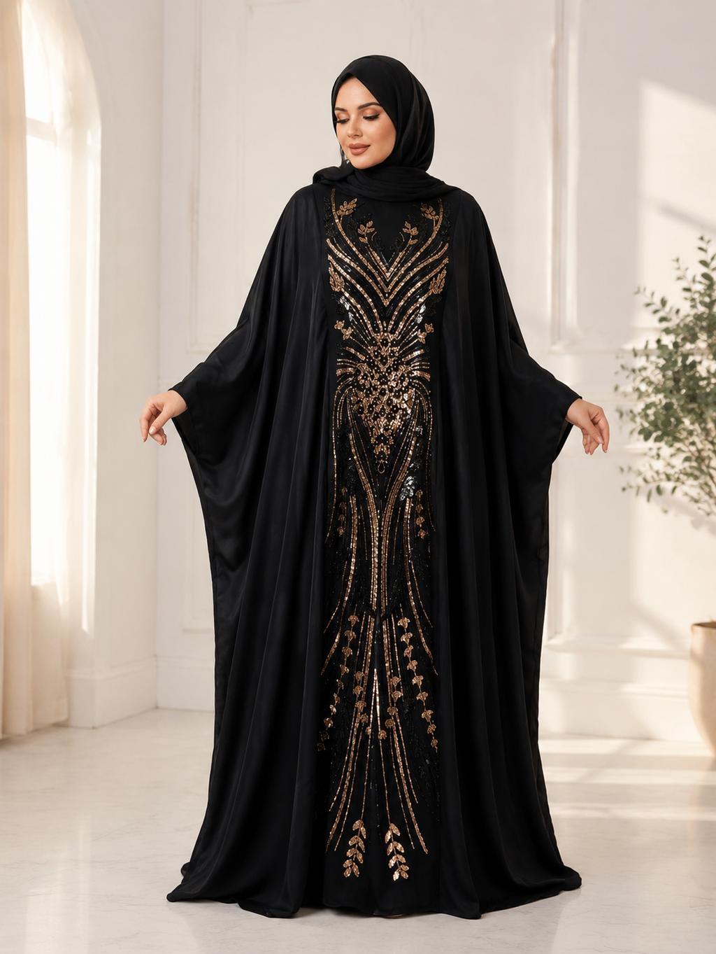 قفطان نسائي أسود وذهبي – صورة 1