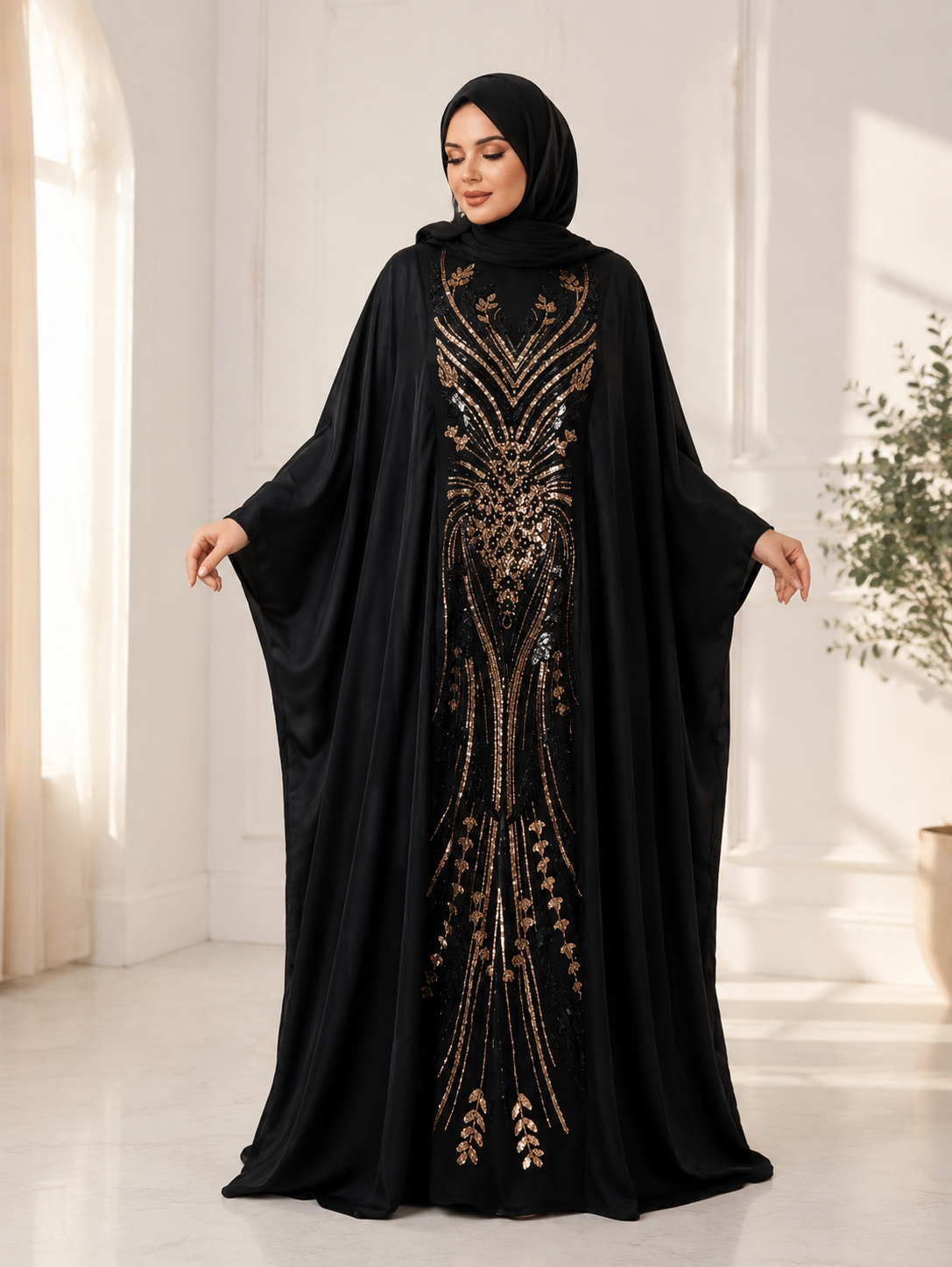 قفطان نسائي أسود وذهبي – صورة 1