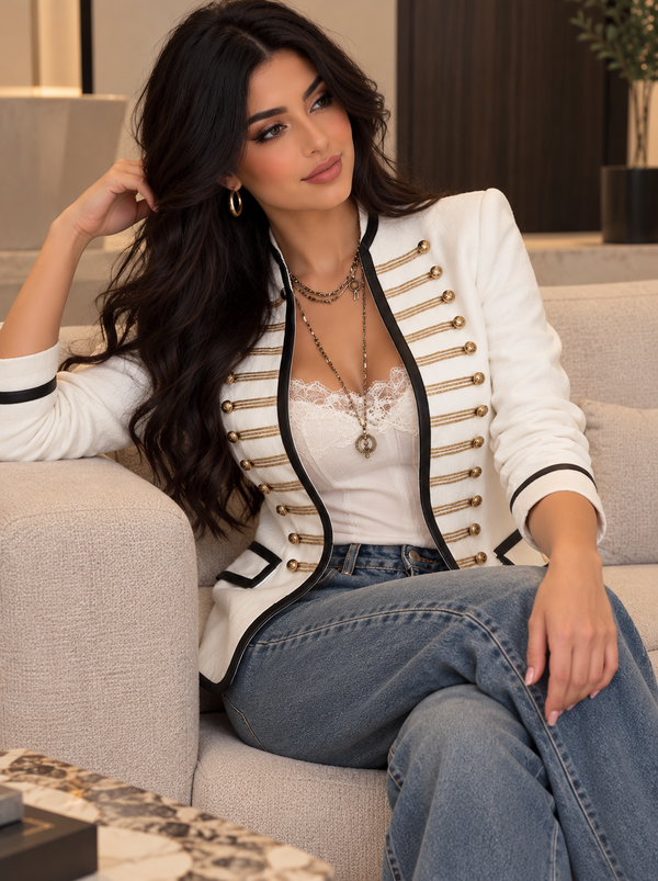جاكيت نسائي كلاسيك بياقة مرتفعة
