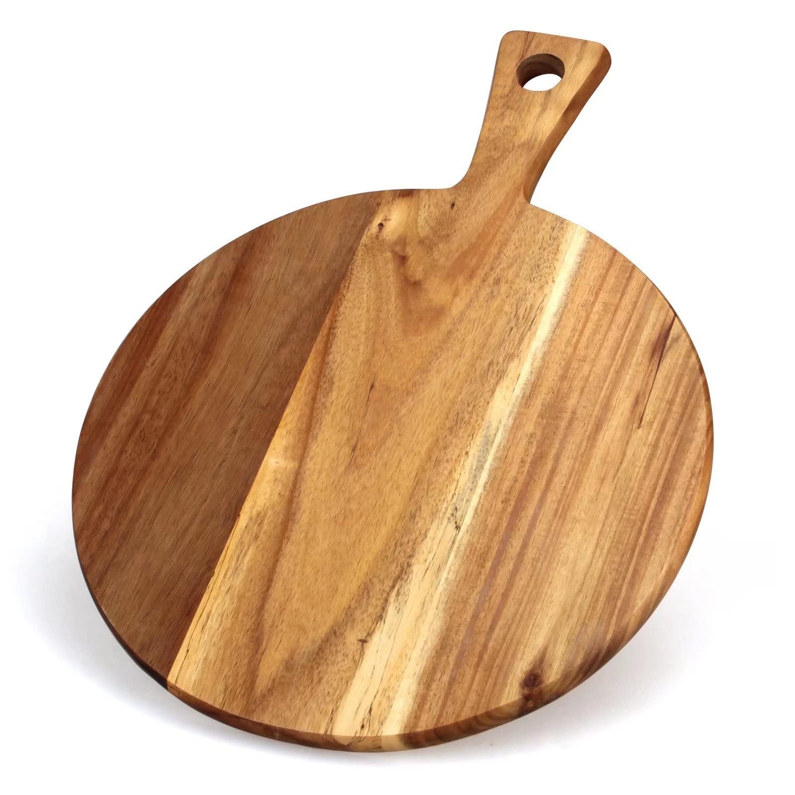 لوح تقطيع وتقديم بيتزا وخبز وستيك خشبي بمقبض للاستخدام المنزلي