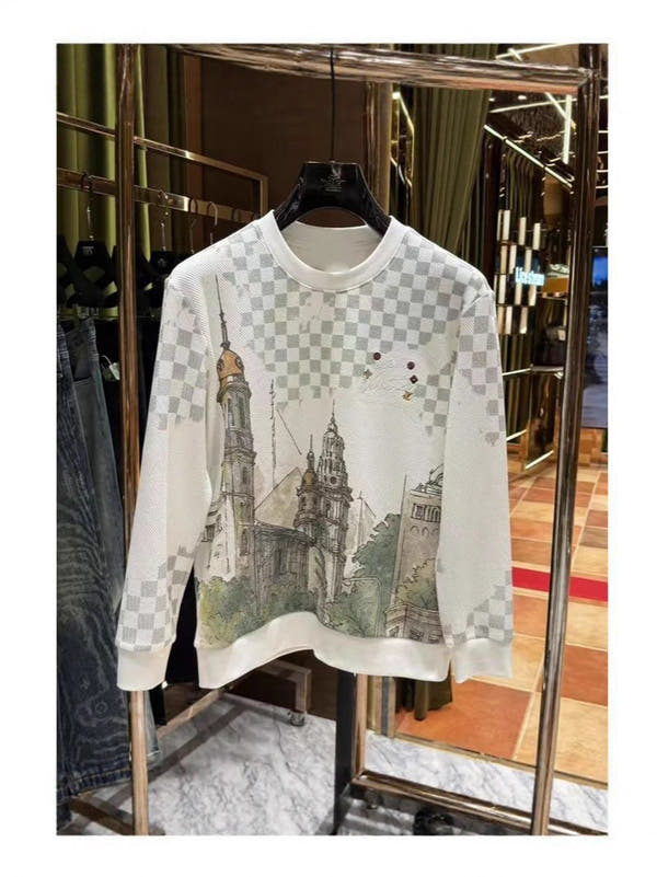 سويت شيرت كاجوال رجالي فاخر بأكمام طويلة بتطريز حروف بارز وفصوص راينستون أنيقة بنمط أولد موني أوروبي