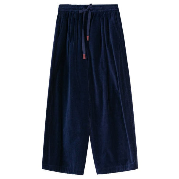 بنطلون نسائي قطني واسع مبطن بالفليس باللون الأزرق الليلي