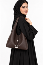 حقيبة نسائية جلد بقري طبيعي بتصميم يد وكتف وكروس بودي