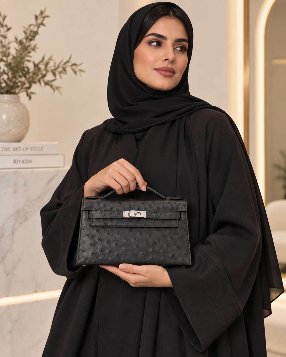 حقيبة نسائية ميني من جلد النعام الطبيعي بقفل معدني