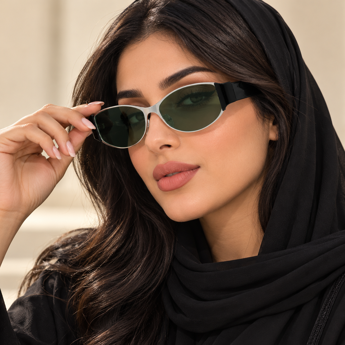 إطار أسود وفضي + عدسات خضراء