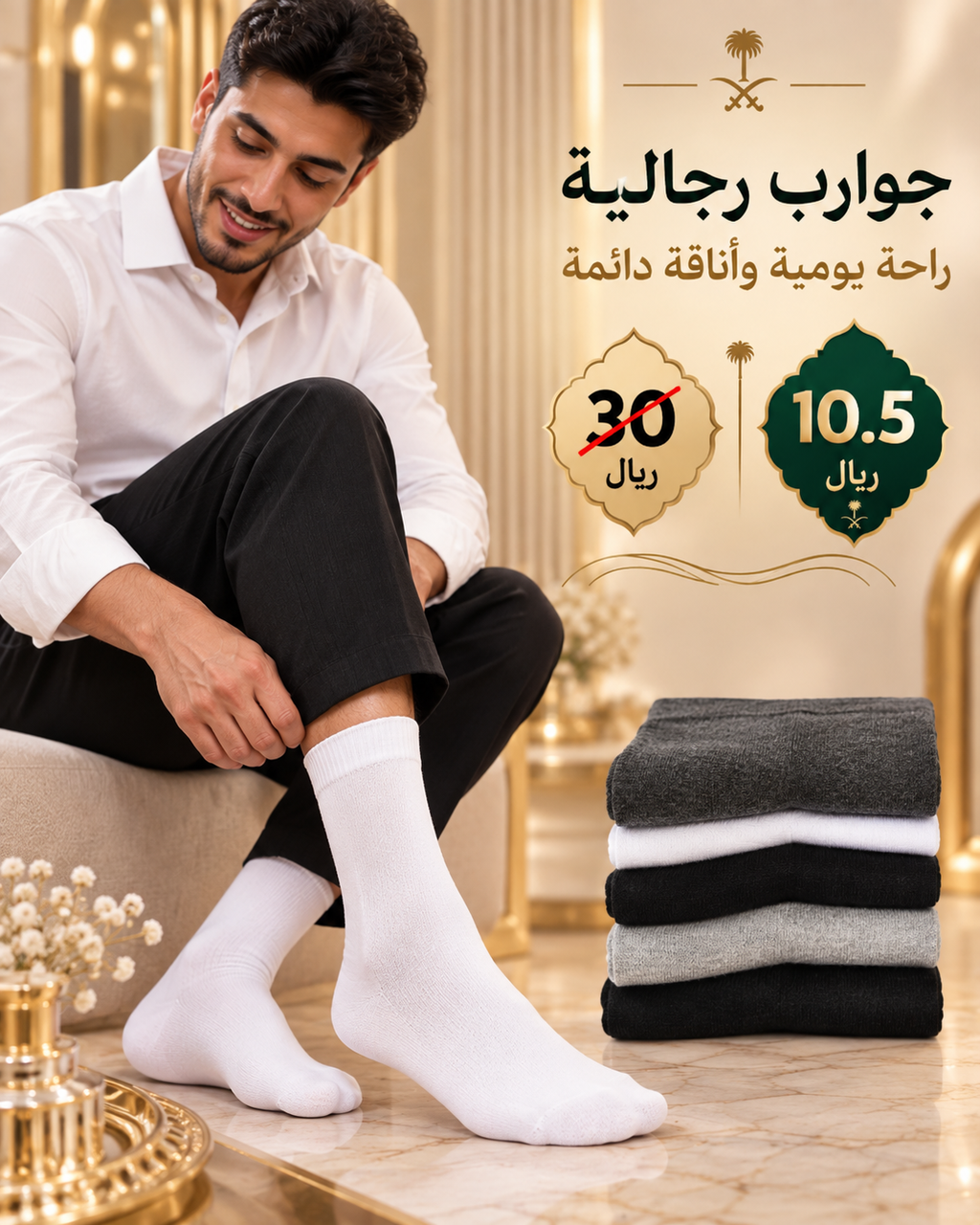 جوارب رجالية متوسطة الساق من قطن شينجيانغ 100%