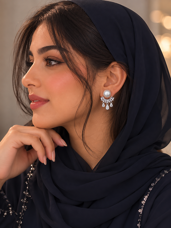 أقراط نسائية  بتصميم قطرة ماء ولؤلؤ فرنسي أنيق