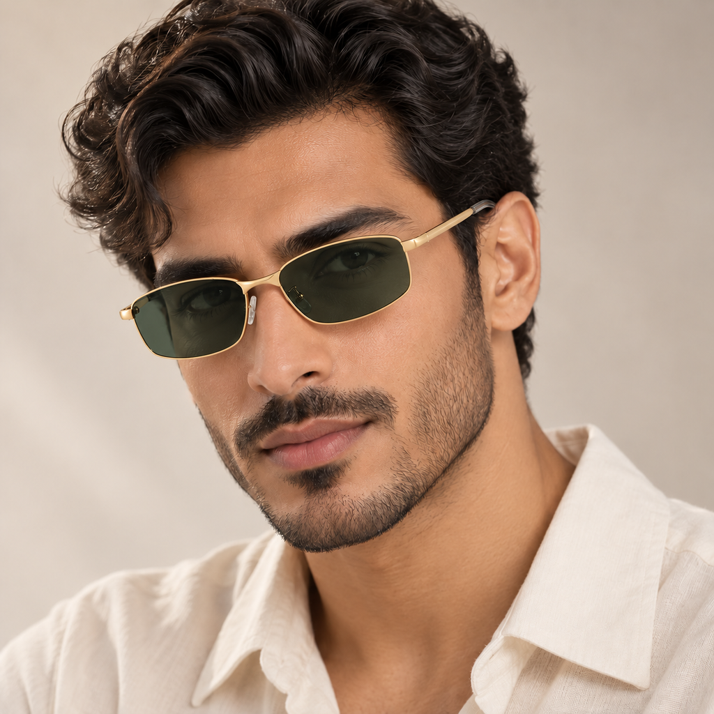 إطار ذهبي بعدسات خضراء داكنة