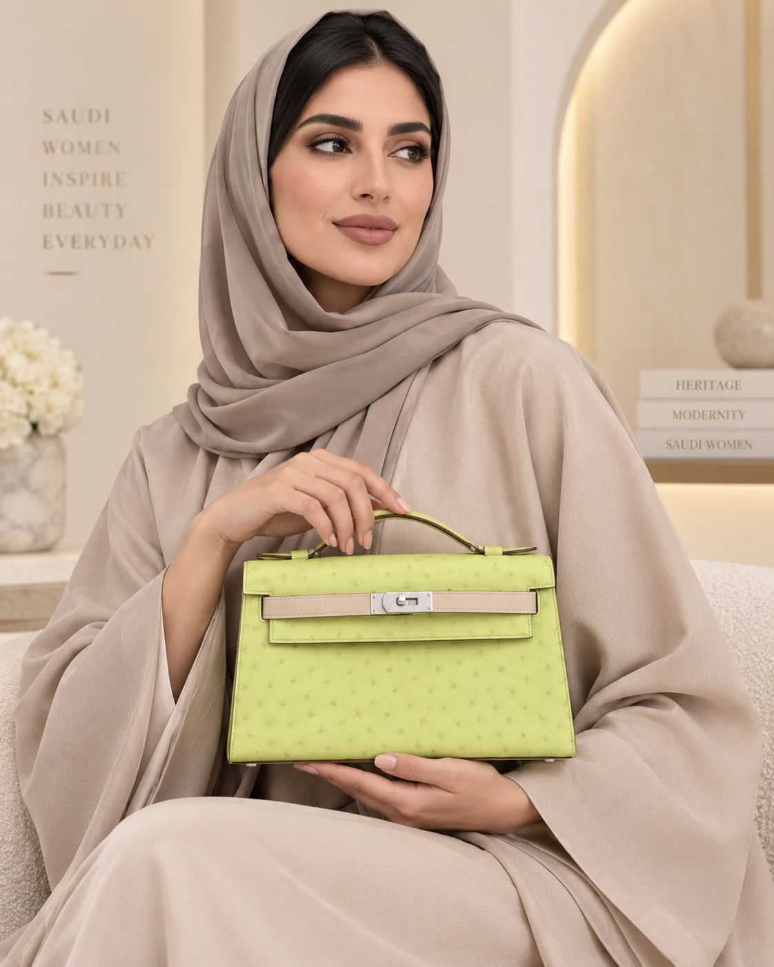 حقيبة نسائية ميني من جلد النعام الطبيعي بقفل معدني