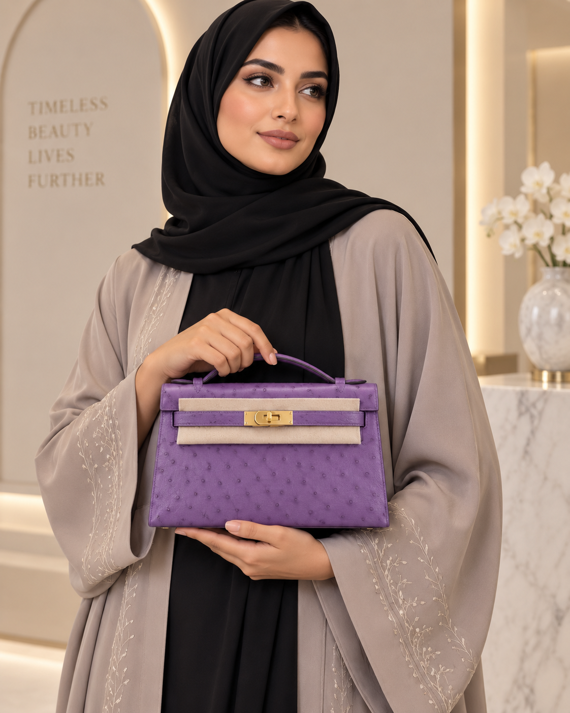 حقيبة نسائية ميني من جلد النعام الطبيعي بقفل معدني