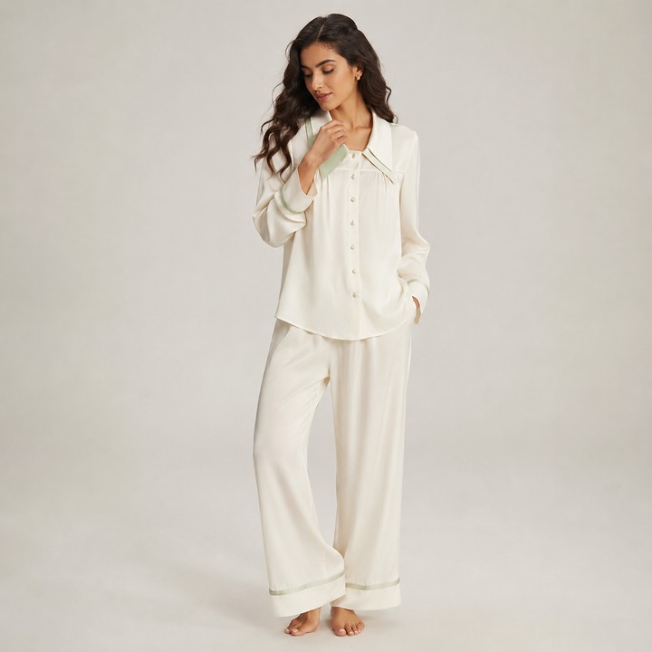 بيجاما نسائية من حرير التوت الطبيعي 100% بأكمام طويلة