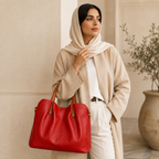 حقيبة يد نسائية من الجلد الطبيعي بتصميم عمودي  وسعة